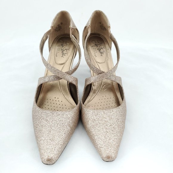 LifeStride Kalika Glittery Gold Pointed Toe Comfort Heel 7.5 Champagne Rose gold - Picture 2 of 10